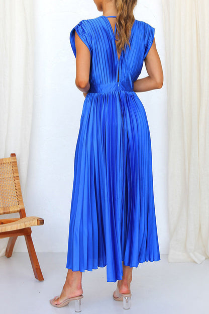Vestidos plisados con escote en V, sexys y sencillos, con frenillo liso y cremallera