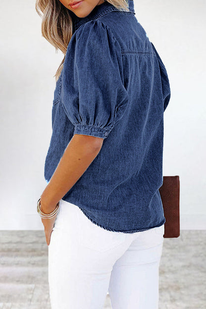 Tops casuales de cuello vuelto con bolsillos y parches sólidos