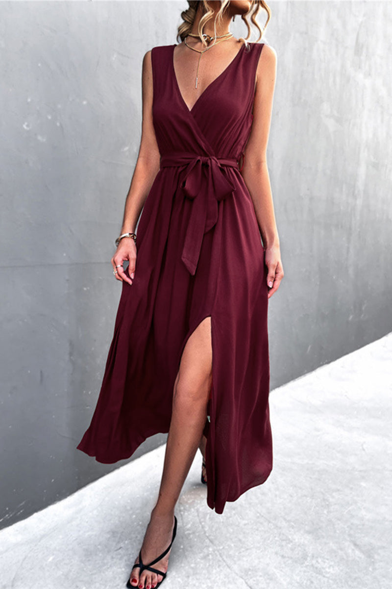 Vestidos sexis de una sola pieza con escote en V y abertura (5 colores)