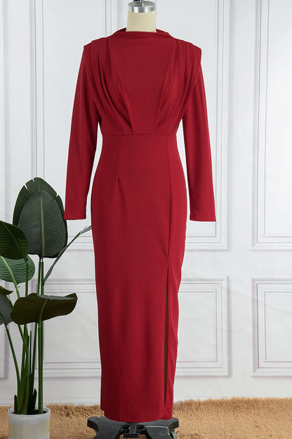 Elegante vestido recto con cuello redondo, abertura y espalda descubierta, de patchwork liso (3 colores)