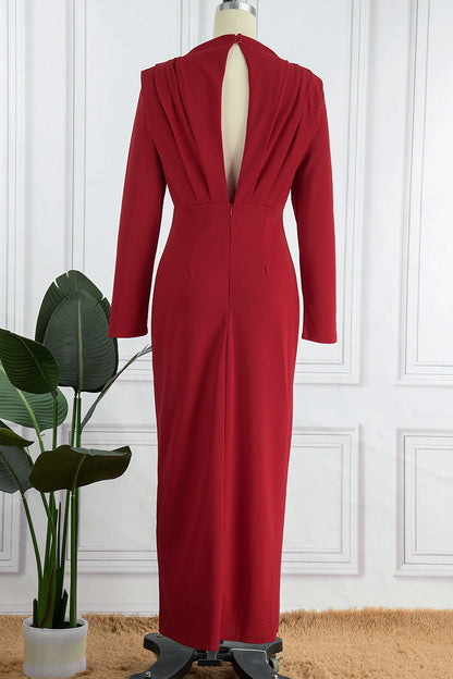 Elegante vestido recto con cuello redondo, abertura y espalda descubierta, de patchwork liso (3 colores)