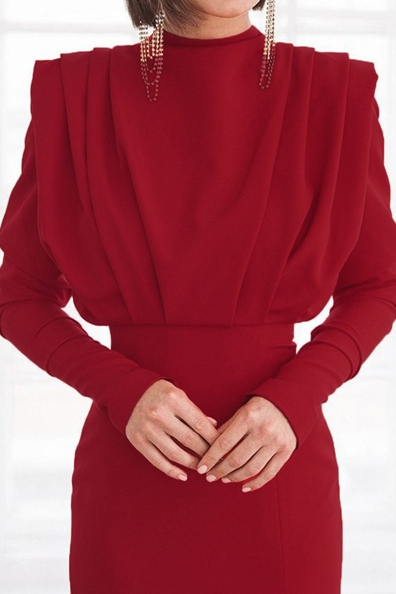 Elegante vestido recto con cuello redondo, abertura y espalda descubierta, de patchwork liso (3 colores)