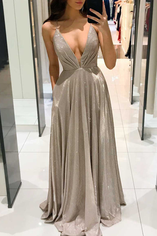 Vestidos de princesa elegantes de celebridades, lisos, sin espalda, con escote en V (3 colores)