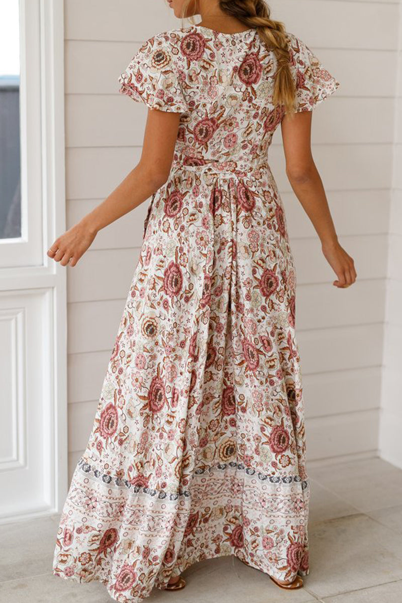 Sexy Elegant Print V Neck A Line Dresses(10 Colors)