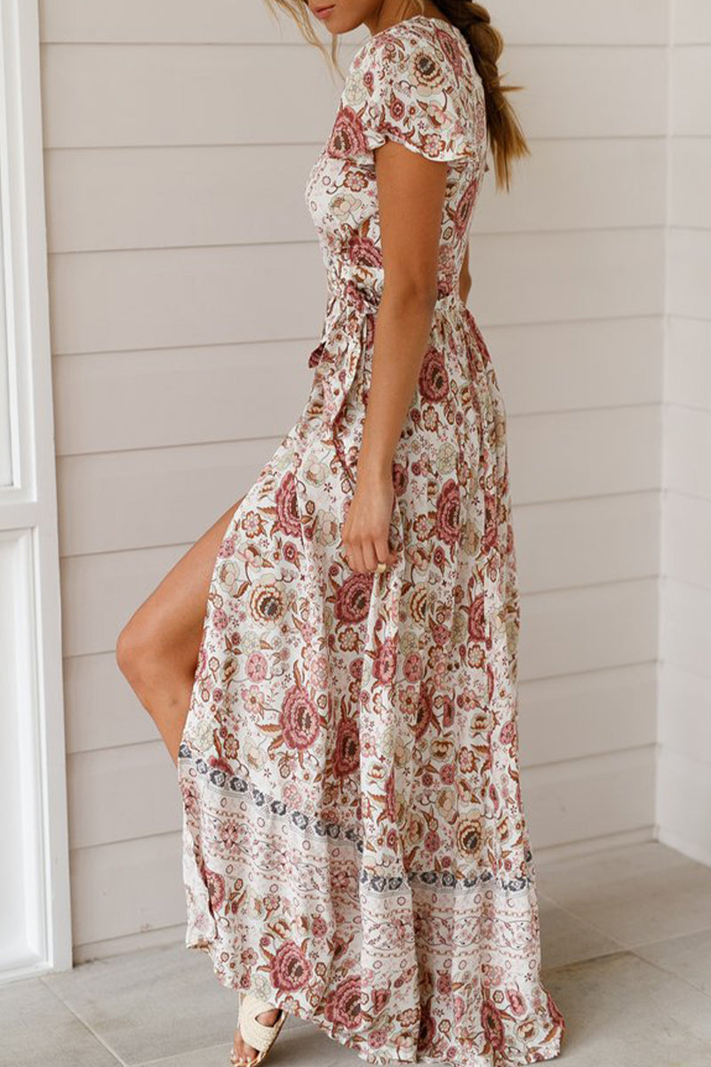 Sexy Elegant Print V Neck A Line Dresses(10 Colors)