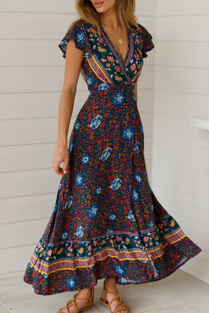Sexy Elegant Print V Neck A Line Dresses(10 Colors)