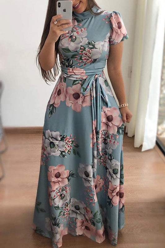 Vestidos elegantes de celebridades con cuello mandarín asimétrico y estampado en A