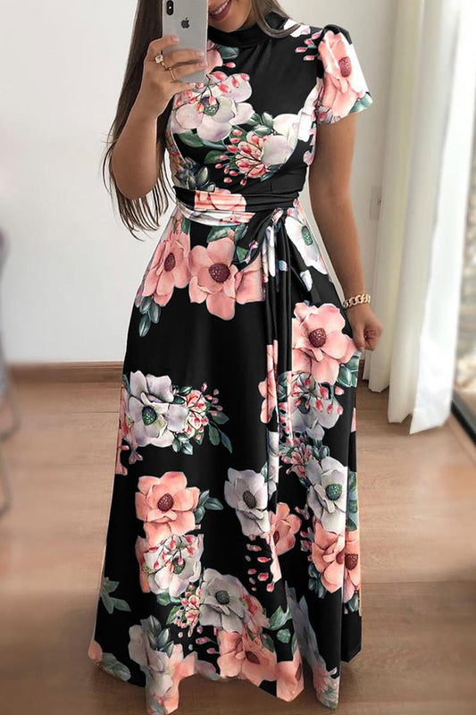 Vestidos elegantes de celebridades con cuello mandarín asimétrico y estampado en A