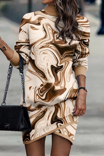 Vestidos casuales de cuello alto y manga larga con estampado de patchwork (9 colores)