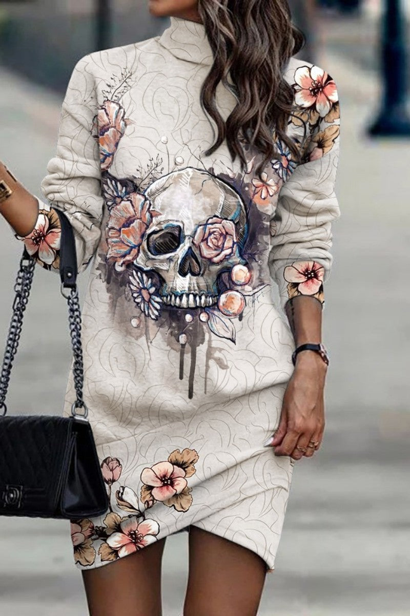 Vestidos casuales de cuello alto y manga larga con estampado de patchwork (9 colores)