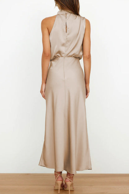 Vestidos de celebridades con cuello alto, línea A, sencillos y sólidos con cremallera (6 colores)