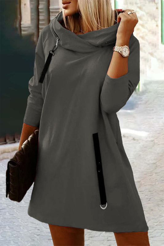 Vestidos casuales de calle, lisos, con cremallera, cuello con capucha, corte A (5 colores)