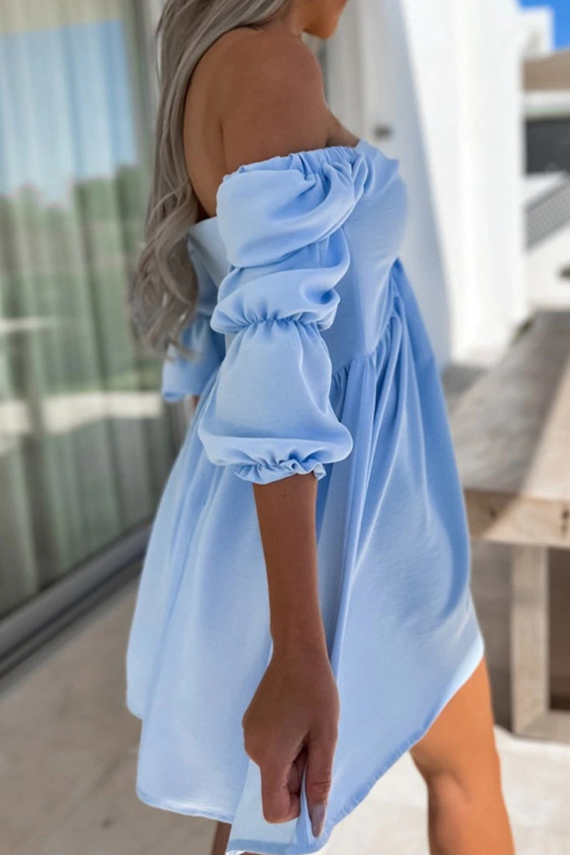Elegante vestido de corte A, sencillo, liso, con lazo y hombros descubiertos (4 colores)