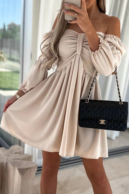 Elegante vestido de corte A, sencillo, liso, con lazo y hombros descubiertos (4 colores)