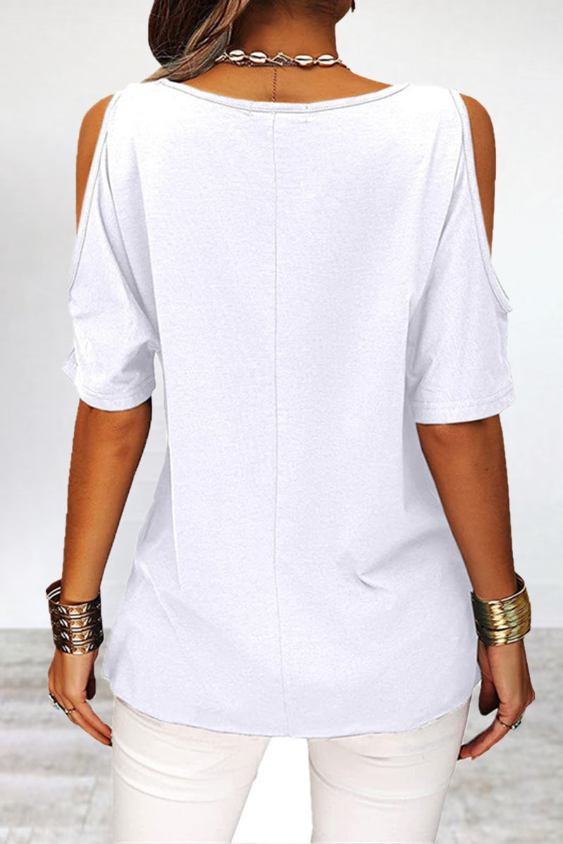 Camisetas informales sencillas de cuello redondo asimétricas y lisas