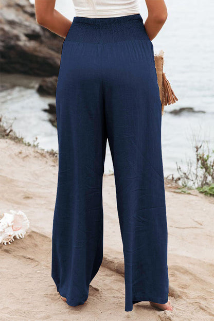 Casual Simplicity Solid Solid Color Loose Wide Leg Solid Color Bottoms