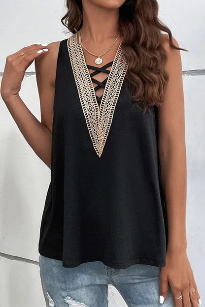 Tops casuales sencillos de cuello en V ahuecados y sólidos