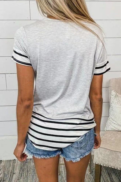 Camisetas casuales de rayas con estampado de leopardo y bolsillos (10 colores)
