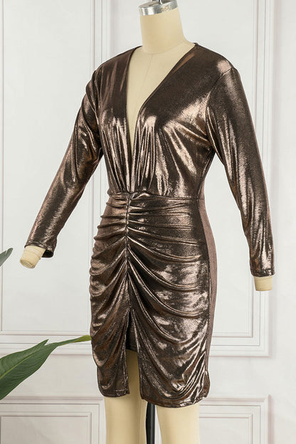Vestidos elegantes de celebridades con escote en V, línea A y pliegues lisos (4 colores)
