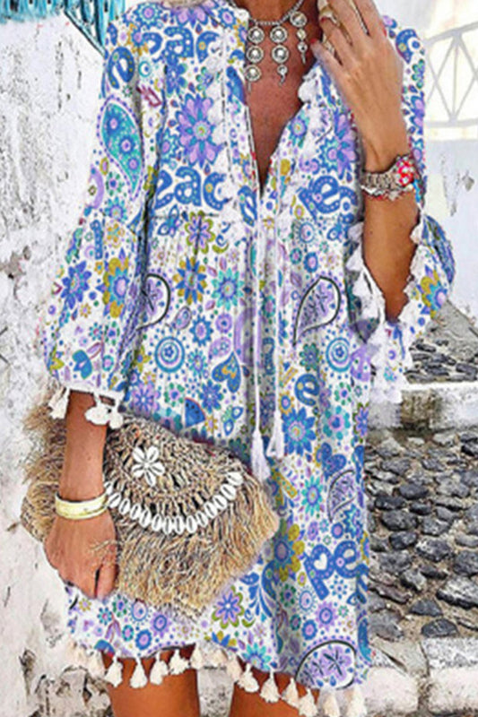 Vestidos casuales con estampado de borlas y escote en V (3 colores)