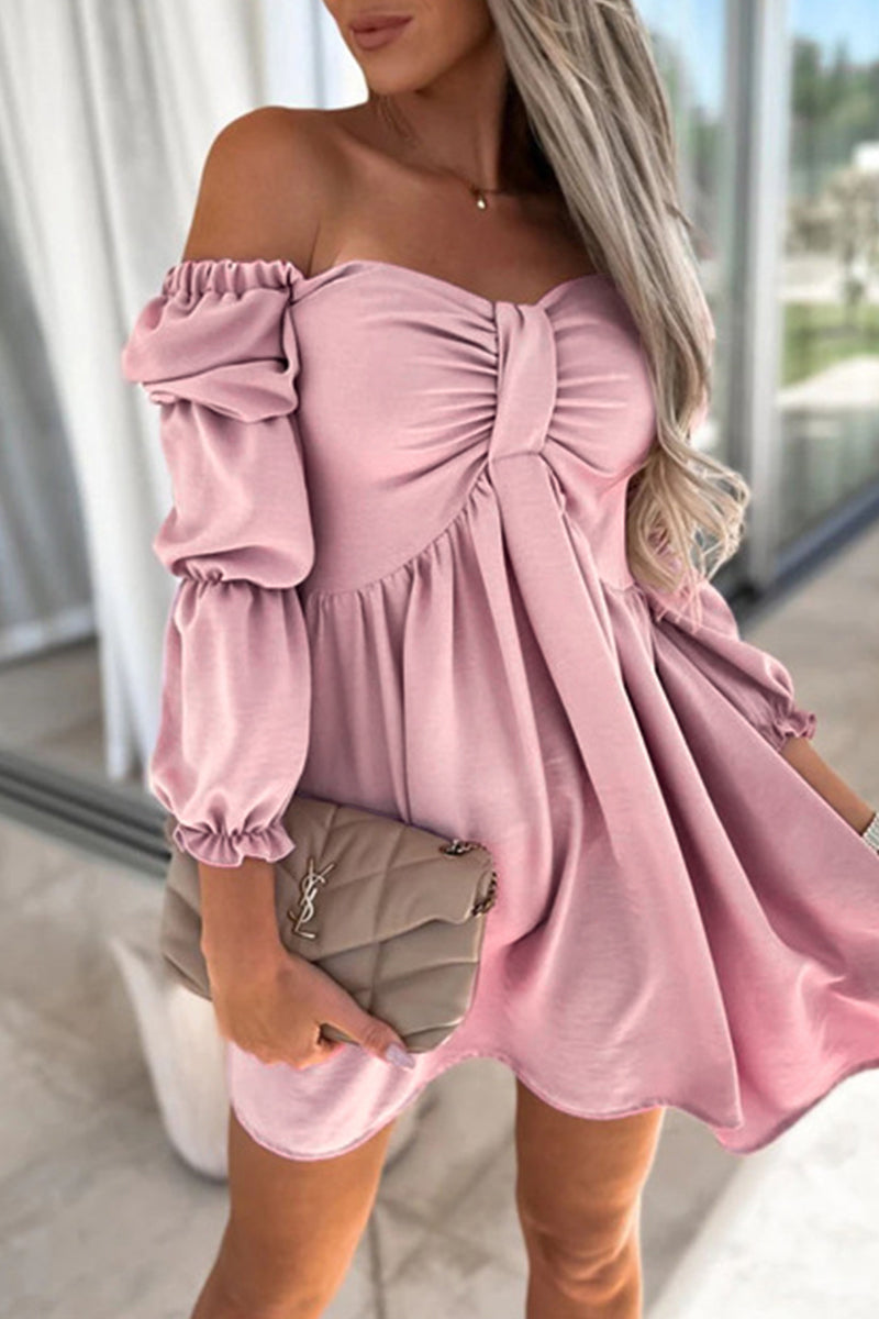 Elegante vestido de corte A, sencillo, liso, con lazo y hombros descubiertos (4 colores)
