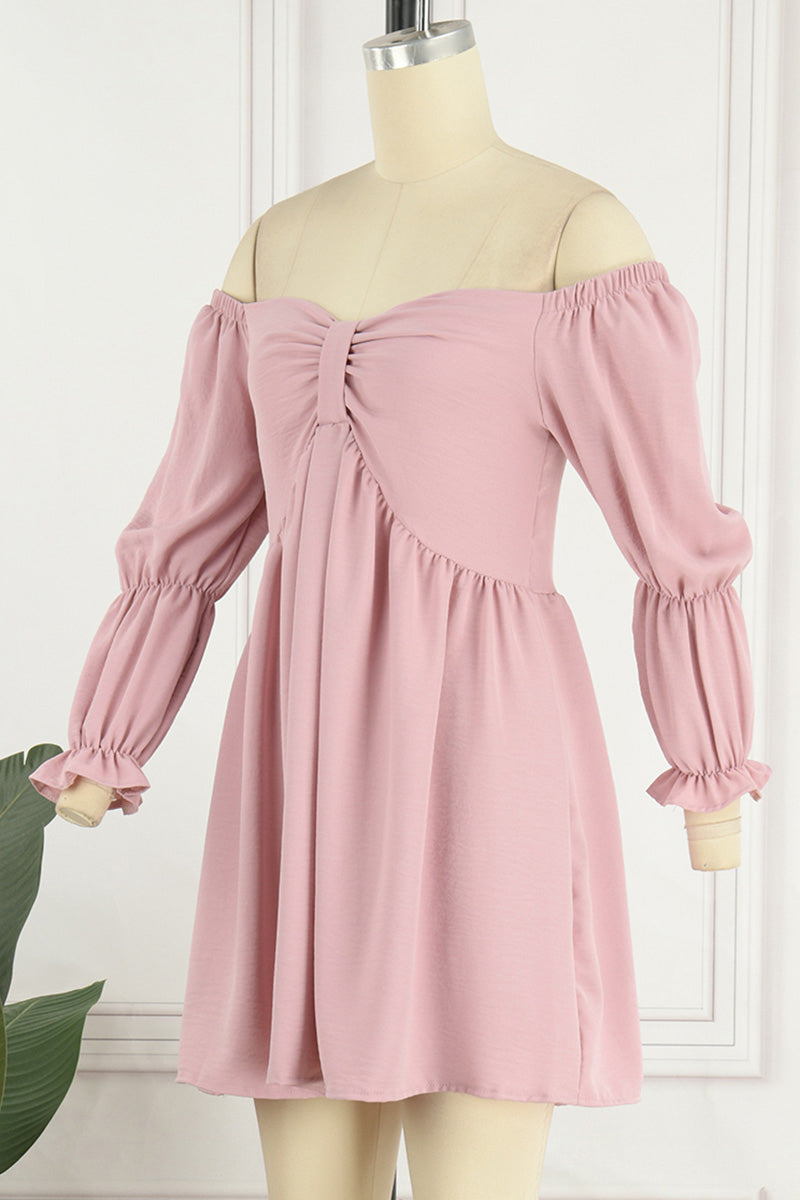 Elegante vestido de corte A, sencillo, liso, con lazo y hombros descubiertos (4 colores)