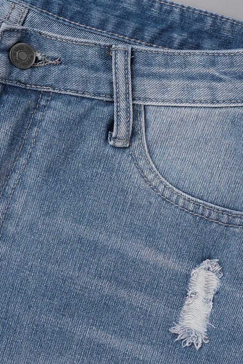 Shorts vaqueros casuales de cintura alta con rotos y diseño urbano