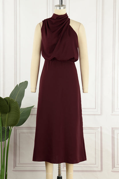 Vestidos de celebridades con cuello alto, línea A, sencillos y sólidos con cremallera (6 colores)
