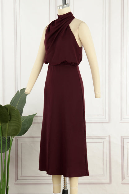 Vestidos de celebridades con cuello alto, línea A, sencillos y sólidos con cremallera (6 colores)