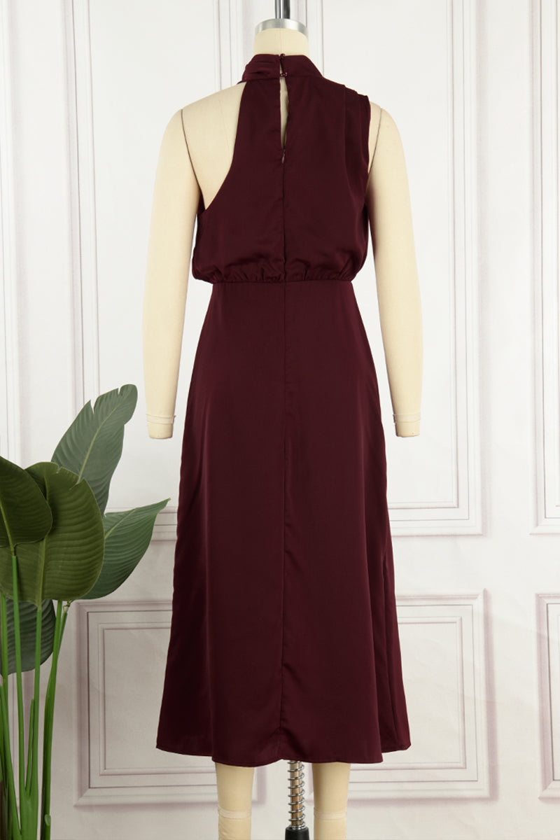 Vestidos de celebridades con cuello alto, línea A, sencillos y sólidos con cremallera (6 colores)