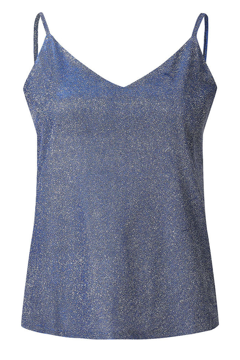 Tops sexys de lentejuelas lisas con cuello en V de talla grande (4 colores)