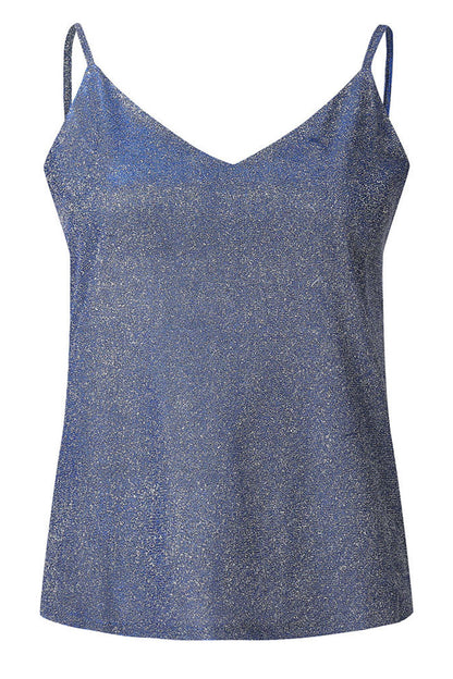 Tops sexys de lentejuelas lisas con cuello en V de talla grande (4 colores)
