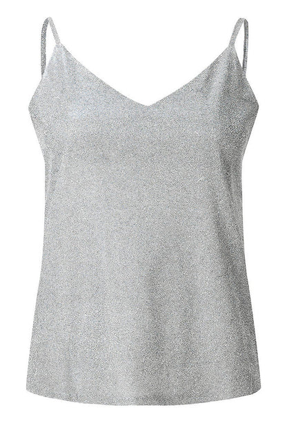 Tops sexys de lentejuelas lisas con cuello en V de talla grande (4 colores)