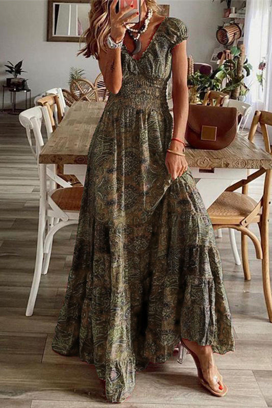 Vestidos bohemios con cuello en V, corte A y estampado universitario (6 colores)
