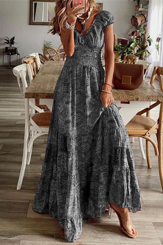 Vestidos bohemios con cuello en V, corte A y estampado universitario (6 colores)