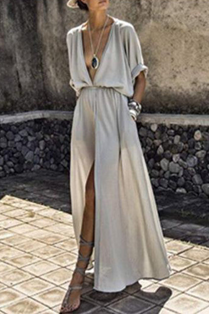Vestidos sexys elegantes de corte A con escote en V y abertura sólida