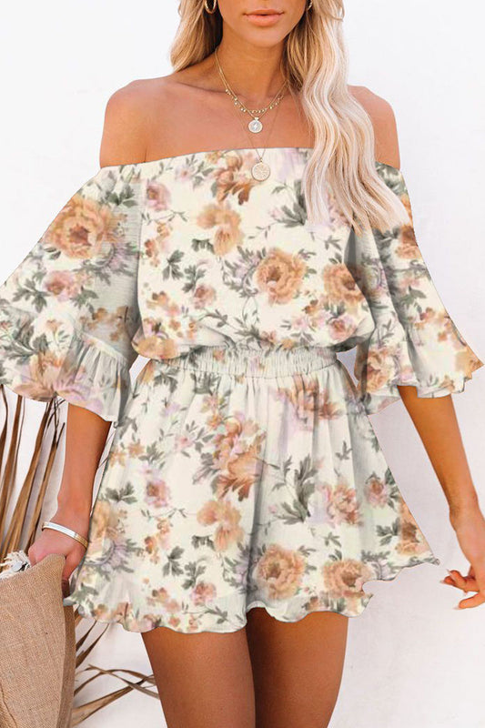 Mono holgado con hombros descubiertos y estampado de patchwork con simplicidad informal
