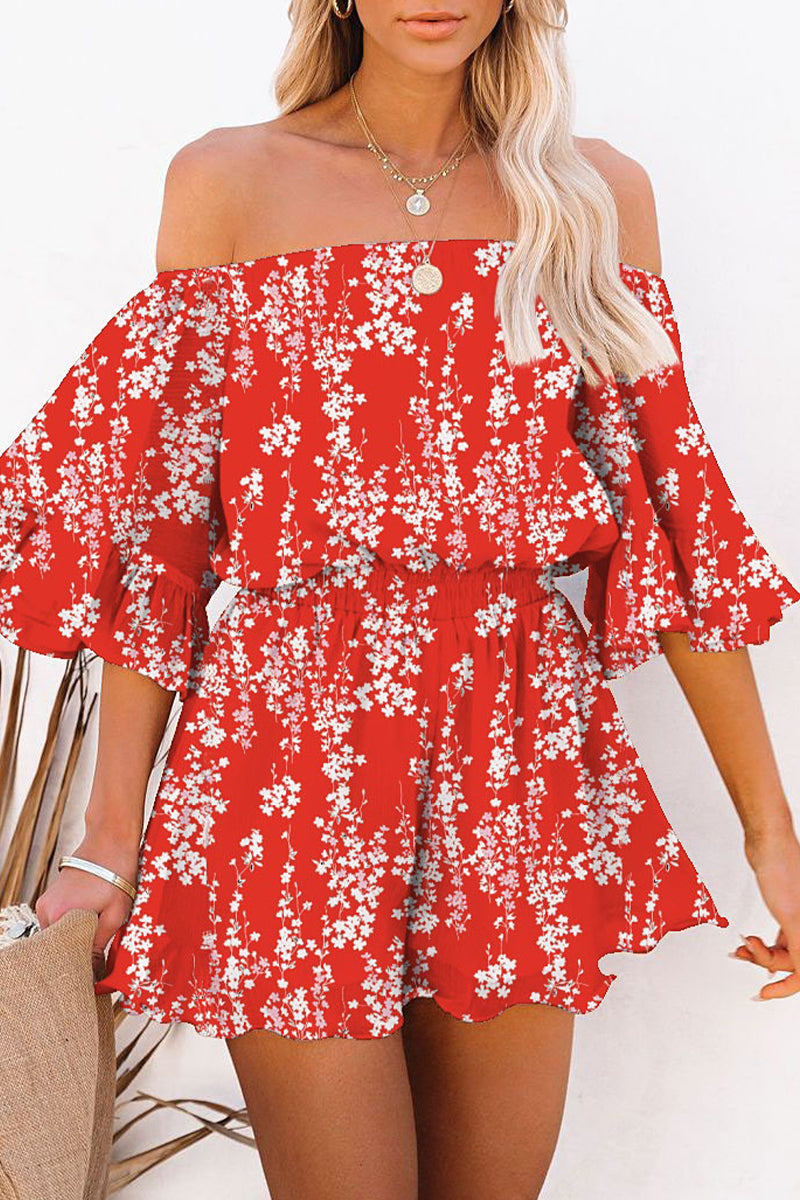 Mono holgado con hombros descubiertos, estampado de patchwork y simplicidad informal (5 colores)