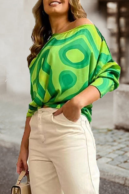 Camisetas elegantes con cuello oblicuo y estampado patchwork (7 colores)