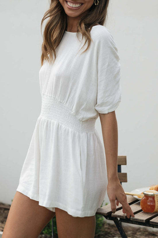Mono holgado informal sencillo de color liso con espalda descubierta y cuello redondo