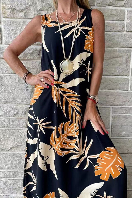 Vestido informal de vacaciones con estampado floral y cuello redondo (4 colores)