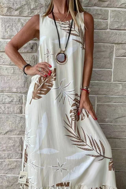 Vestido informal de vacaciones con estampado floral y cuello redondo (4 colores)