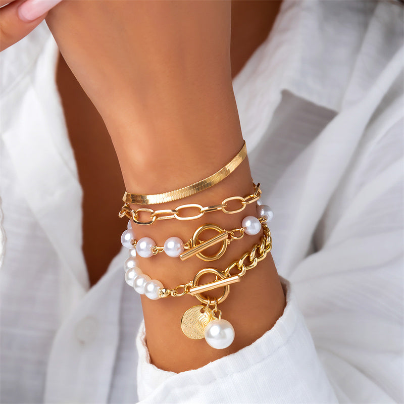 Pulseras de perlas con cadenas de patchwork informales
