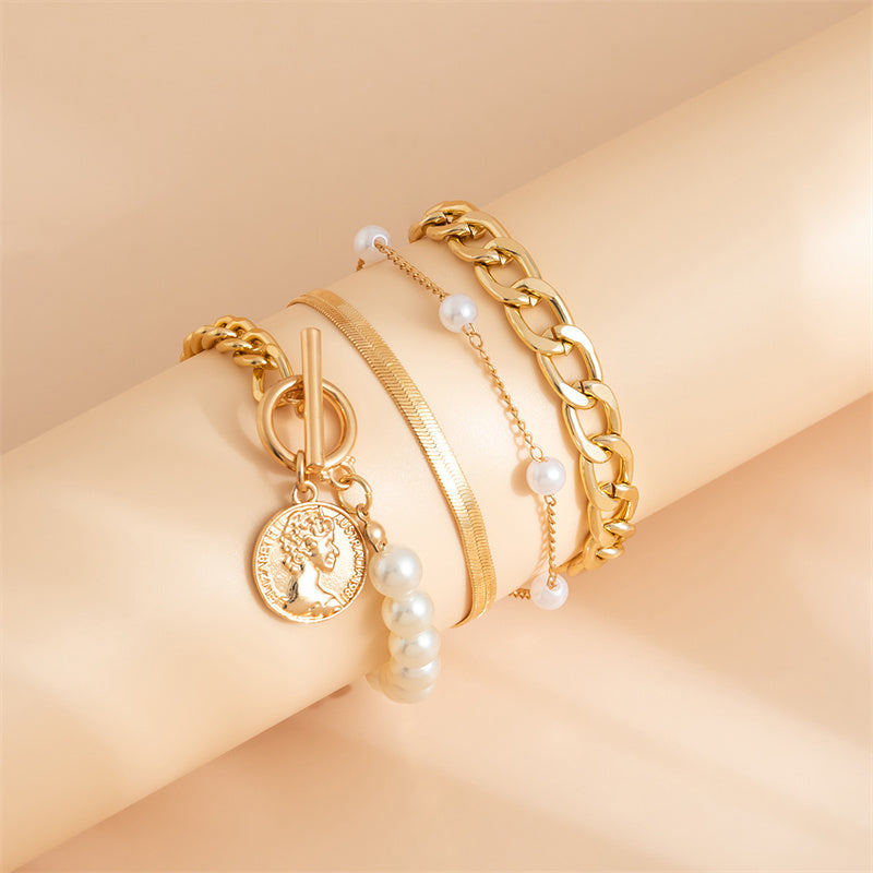 Pulseras de perlas con cadenas de patchwork informales