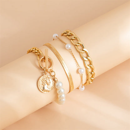 Pulseras de perlas con cadenas de patchwork informales