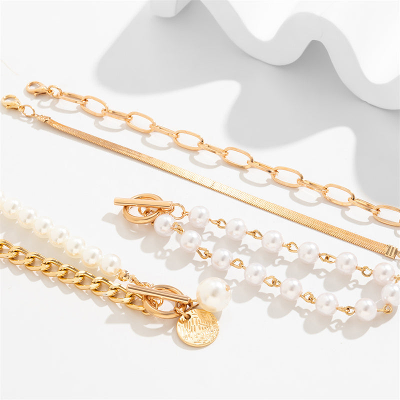 Pulseras de perlas con cadenas de patchwork informales