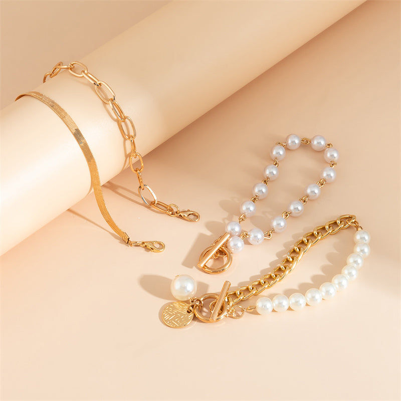 Pulseras de perlas con cadenas de patchwork informales