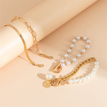 Pulseras de perlas con cadenas de patchwork informales