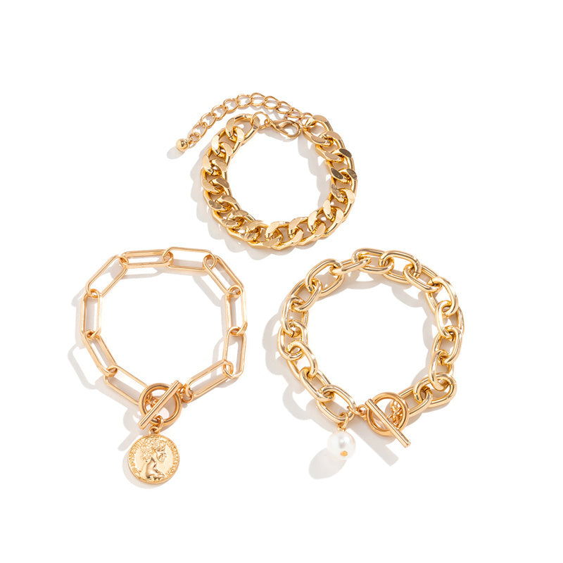 Pulseras de perlas con cadenas de patchwork informales