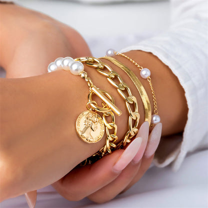 Pulseras de perlas con cadenas de patchwork informales